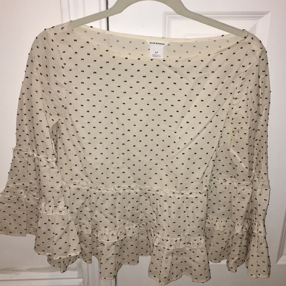 Club Monaco black & white polka dot peplum top!